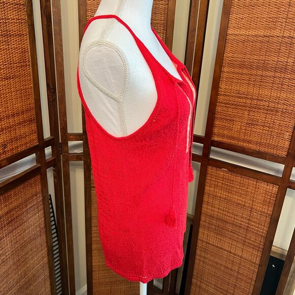 Lucky Brand Red Knit Crochet Racerback Tank Boho Tassel Aztec Print Size M - Picture 3 of 7